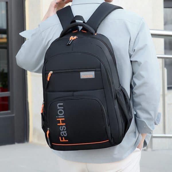 MOCHILA MASCULINA E FEMININA DE TECIDO OXFORD PRETA À PROVA DÁGUA, BOLSA PARA COMPUTADOR MASCULINA E FEMININA, MOCHILA DE VIAGEM E LAZER